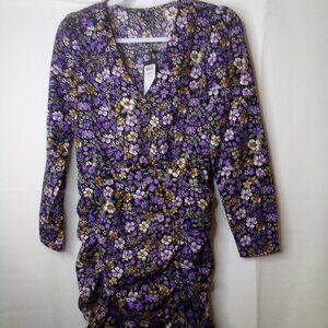 Vero Moda Dress Women S Short Long Sleeve V-Neck Floral Black Purple